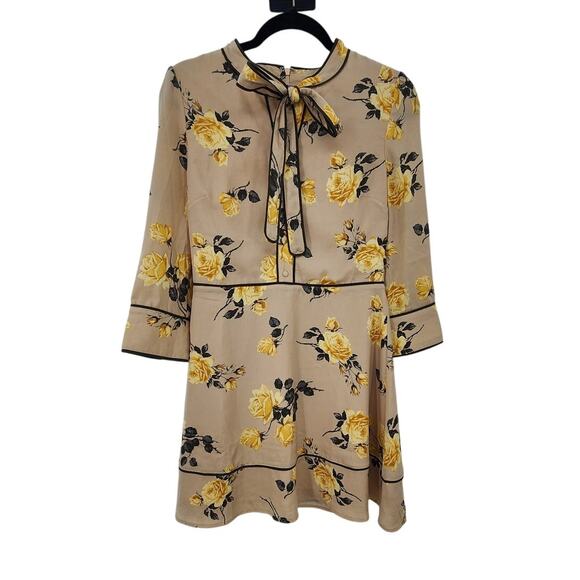 J.O.A Just‎ One Answer Long Sleeve Floral Yellow Rose Dress Size Medium - Picture 2 of 13